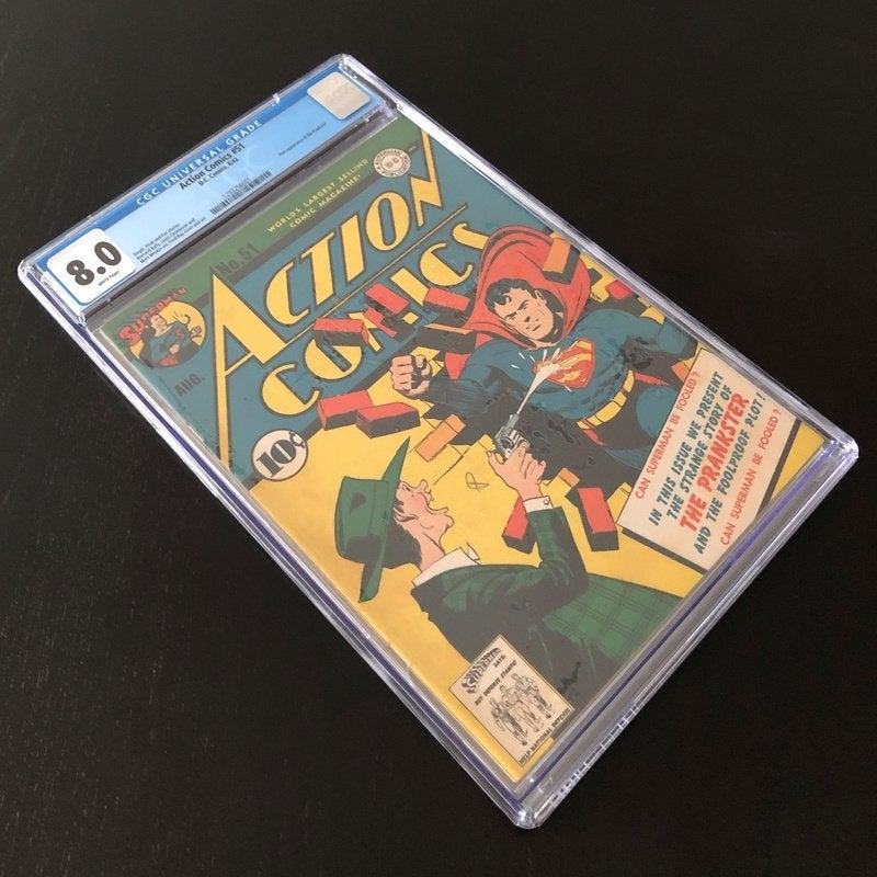 Action Comics Vol.1 #51 CGC (1942) VF (8.0) Columbus Coll., Eén comic, Amerika, Ophalen of Verzenden, Zo goed als nieuw