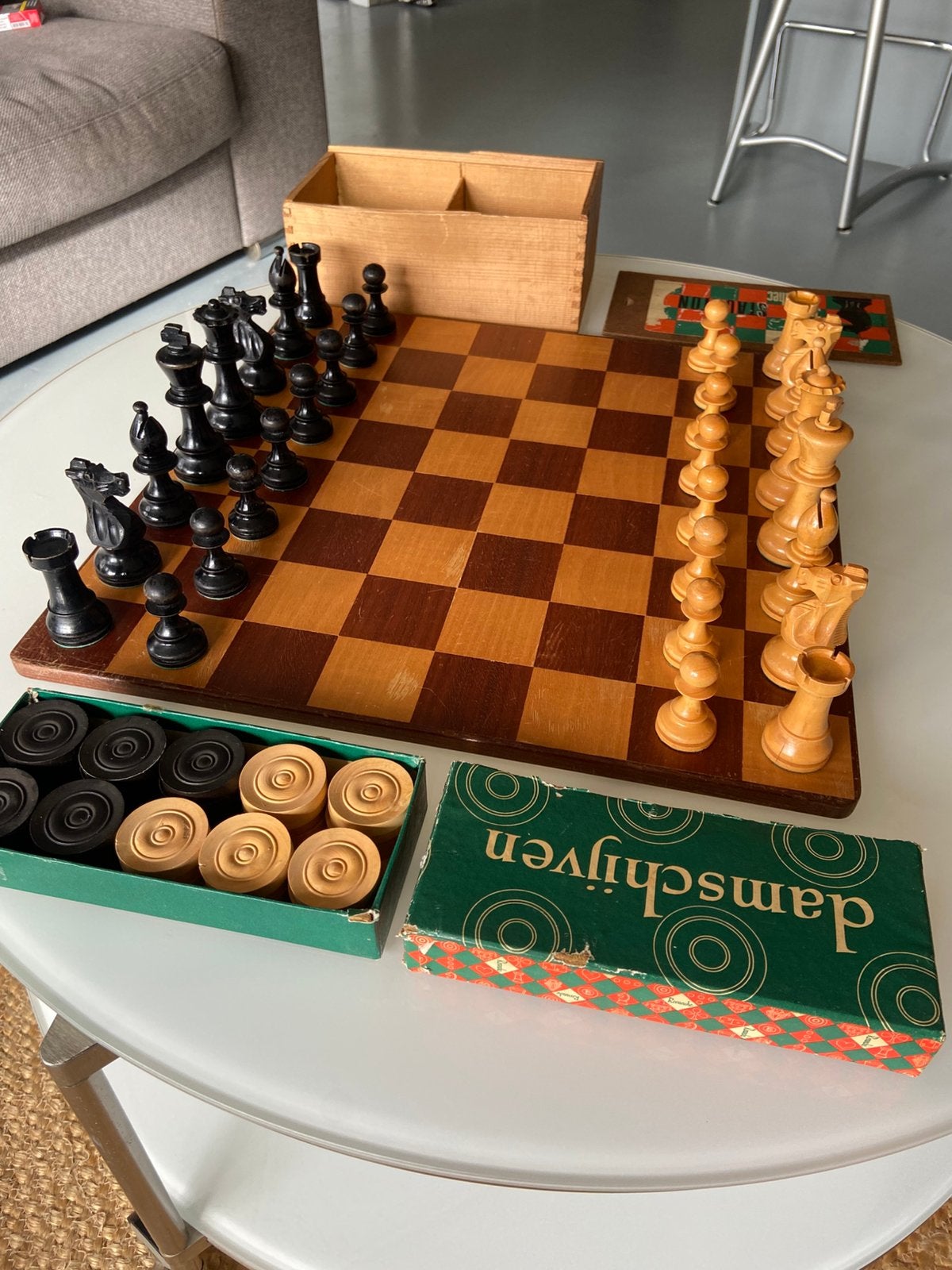 Luxe Vintage Schaakset & Damset - Koningshoogte 9,5 cm Groot, Hobby en Vrije tijd, Ophalen of Verzenden, Gebruikt