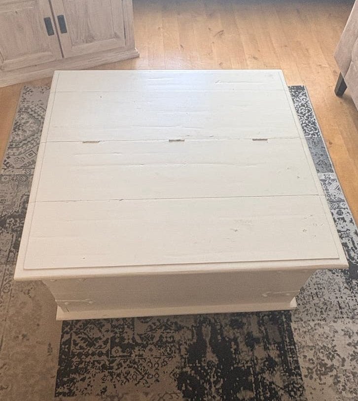 Witte dekenkist/salontafel met veel opbergruimte, Huis en Inrichting, Ophalen, Gebruikt, 50 tot 100 cm, Rechthoekig
