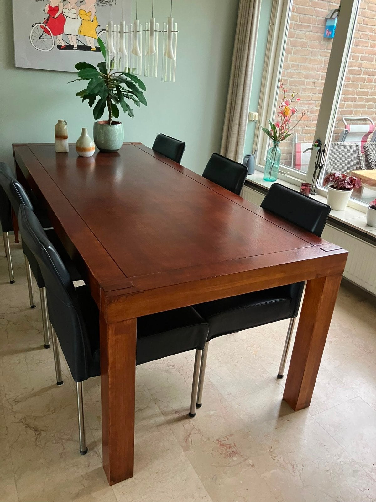 Massieve houten eettafel - 8 personen, Huis en Inrichting, Ophalen, Gebruikt, Modern klassiek, 200 cm of meer