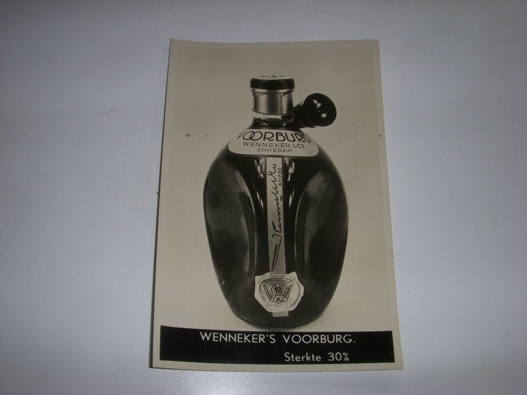 Fotokaart reclame n.v Wenneker & Co Distillateurs Schiedam, Verzamelen, Ophalen of Verzenden, 1920 tot 1940, Ongelopen, Overige thema's