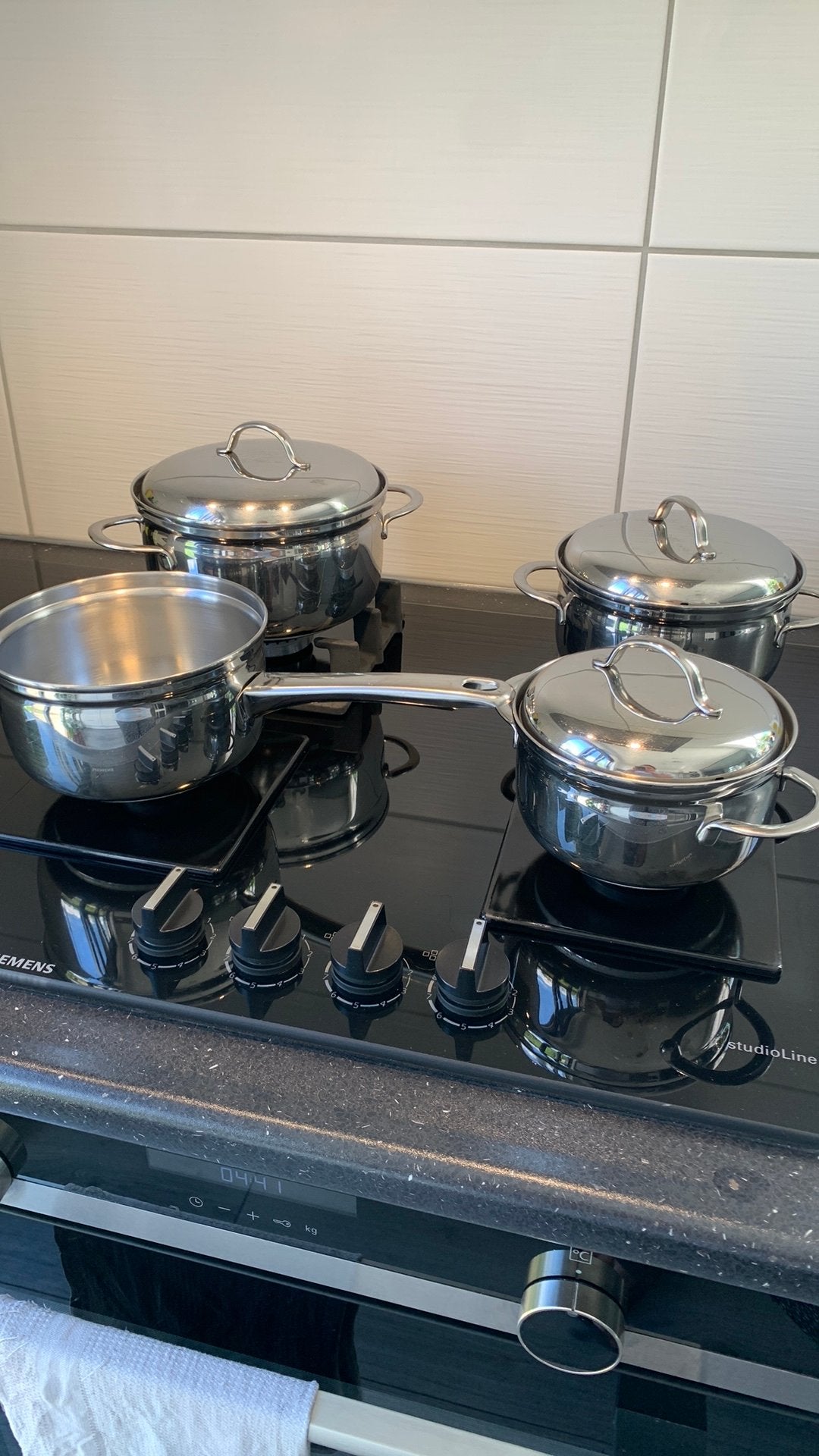 Bk pannen set €30, Ophalen of Verzenden, Zo goed als nieuw, Rvs, Pannenset