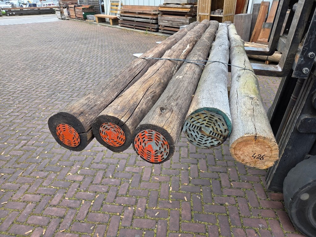5 Gebruikte hardhouten ronde palen onbehandeld - nr: HB426, Ophalen, Gebruikt, 250 cm of meer, Palen