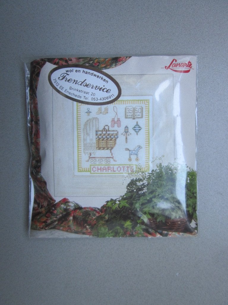 Lanarte origineel borduur telpatroon geboorte schilderijtje, Hobby en Vrije tijd, Borduren en Borduurmachines, Ophalen of Verzenden