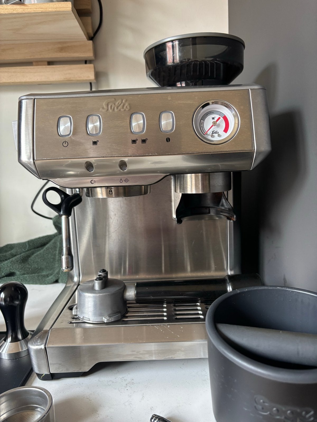 Solis Barista Perfetta Plus Espressomachine met accessoires, Espresso apparaat, Gemalen koffie, Zo goed als nieuw, 1 kopje