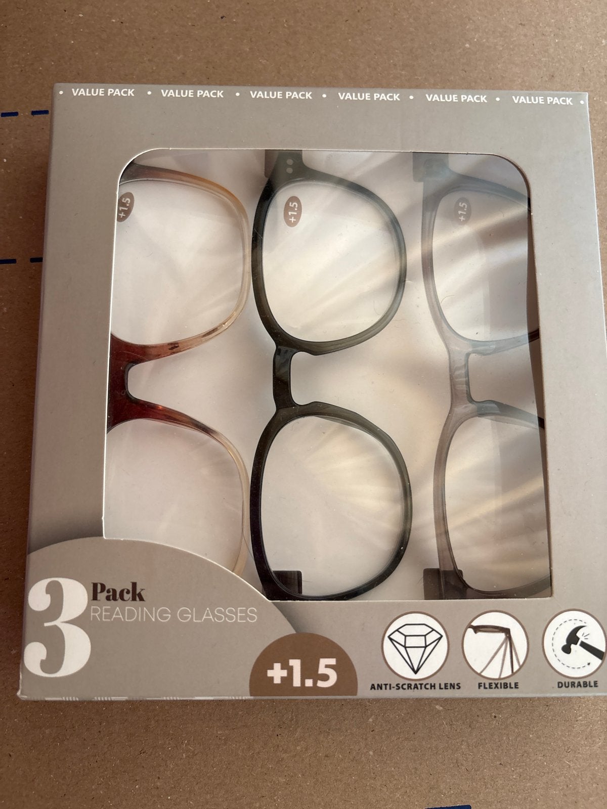 3-pack Leesbrillen +1.5 - Anti-kras, Flexibel, Duurzaam, Overige merken, Overige kleuren, Nieuw, Ophalen of Verzenden