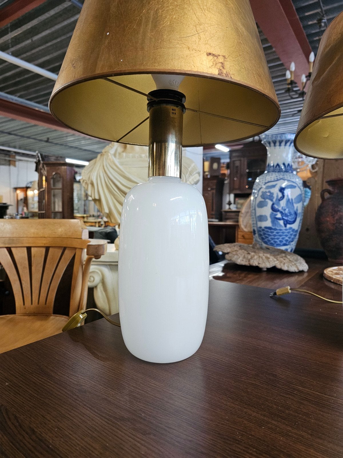 Tafellampen met glazen voet en gouden kap (set van 2), Ophalen of Verzenden, Nvt, Nvt, Nvt