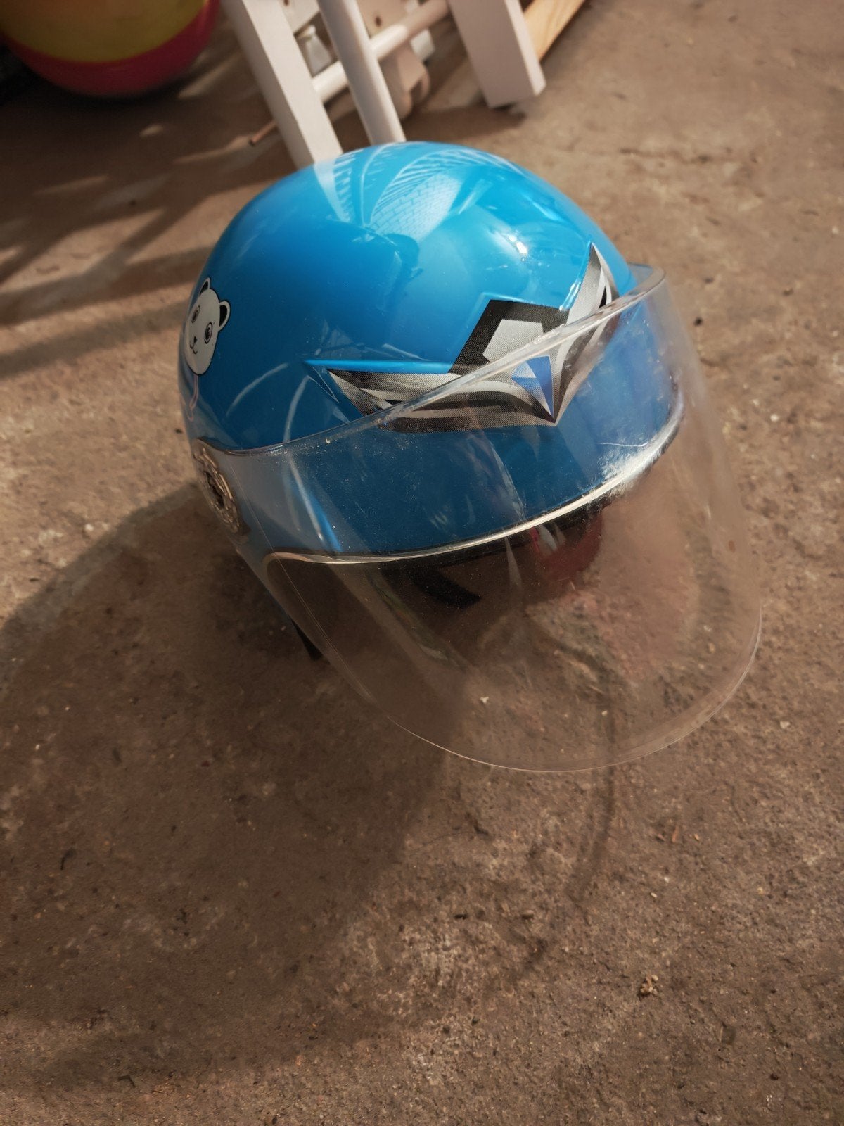 Blauwe kinder scooterhelm met vizier, Ophalen, Gebruikt, Onbekend, Jongen of Meisje