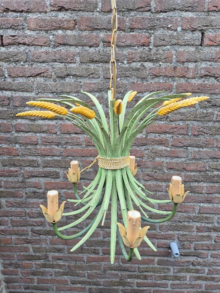 Italiaanse kroonluchter korenschoof motief made in Italy, Ophalen of Verzenden, Gebruikt, Metaal