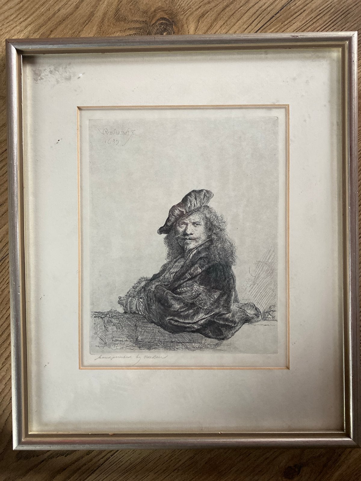 Rembrandt ets 'Zittende man met brede hoed' (1639), Ets, Portret, Gesigneerd, 1600 - 1699