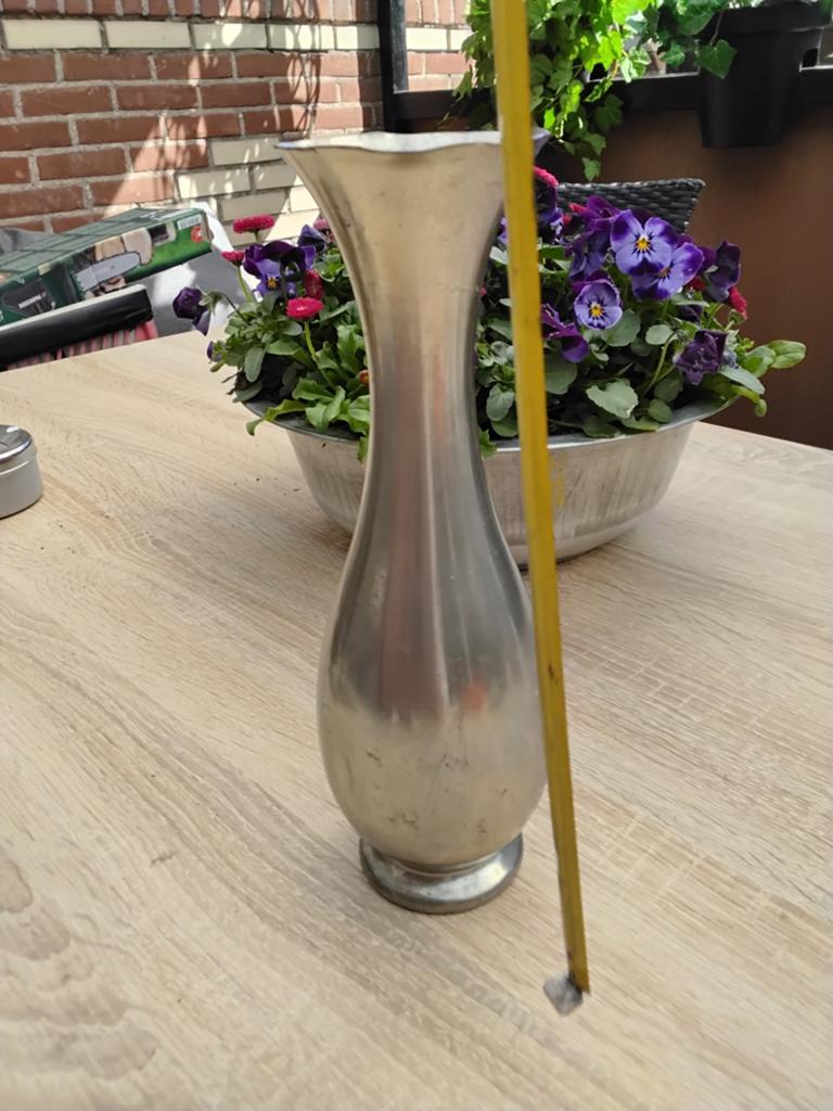 Vintage tinnen vaas - 24 cm hoog, Ophalen