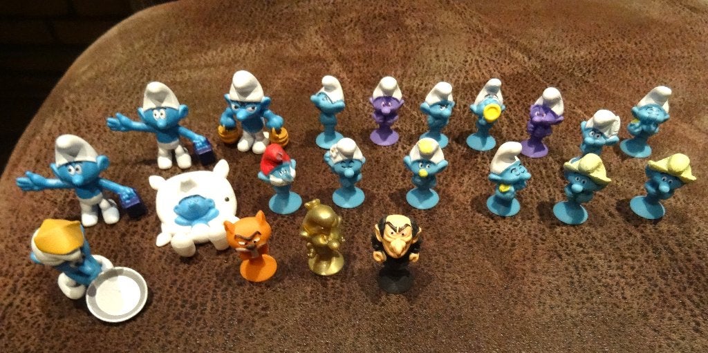 21 smurfjes 3-3,5 cm €3,50, Verzamelen, Smurfen, Ophalen of Verzenden, Zo goed als nieuw, Verschillende Smurfen, Overige typen