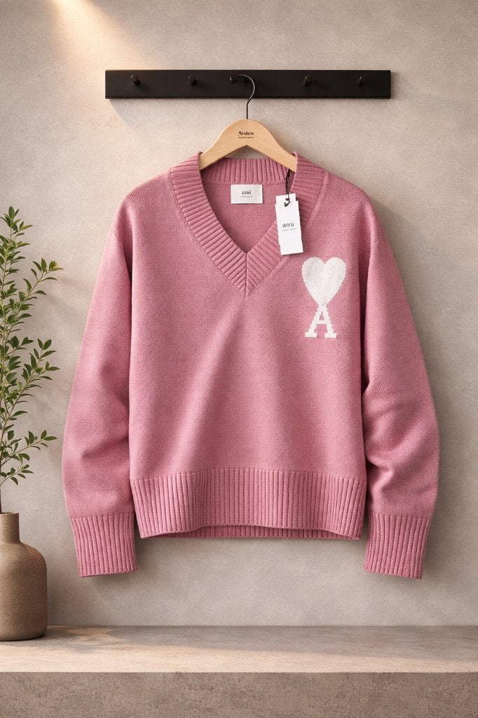 AMI Paris Sweater Pink White Logo M Oversize Style, Ophalen of Verzenden, Zo goed als nieuw, Wit