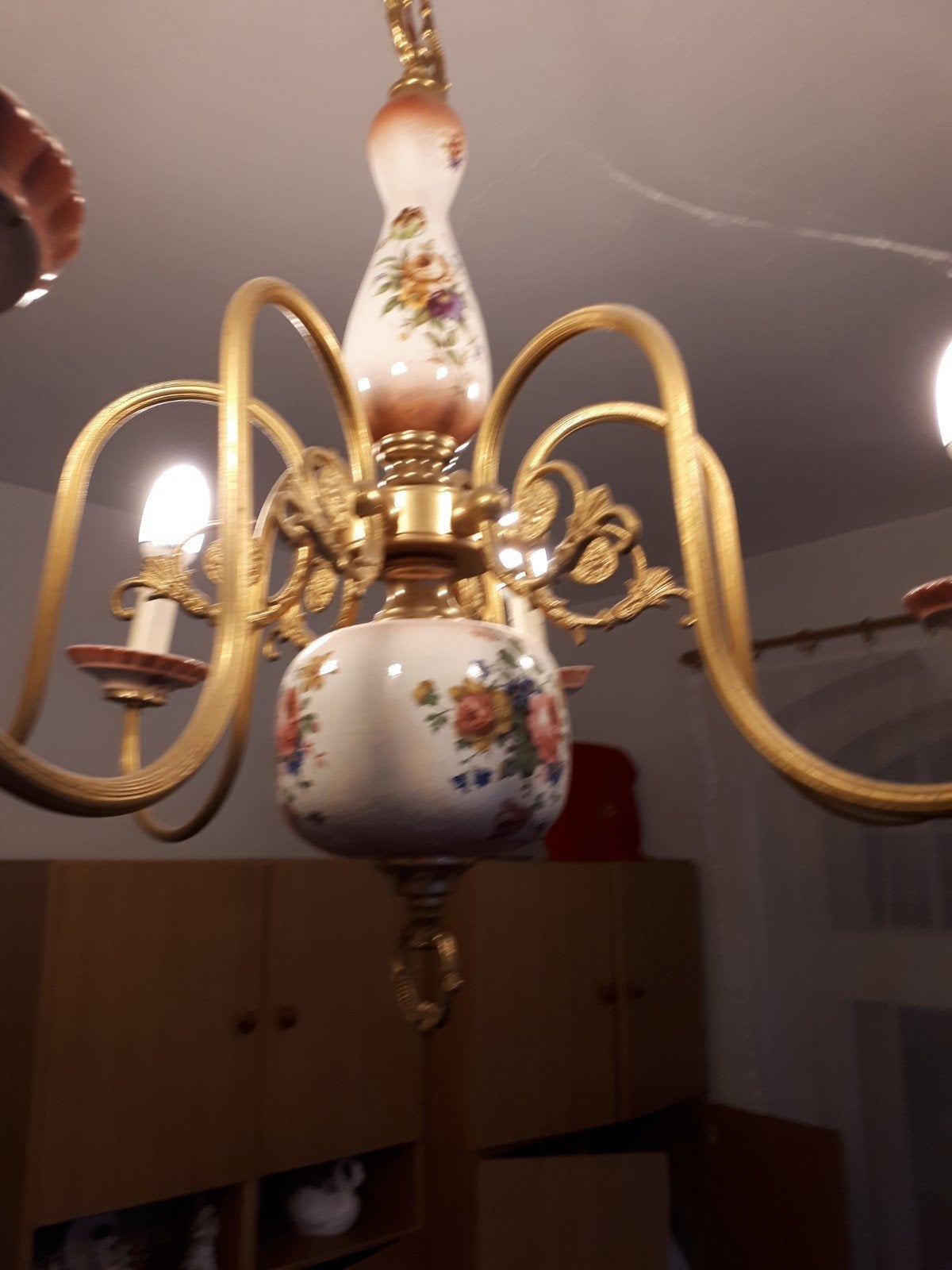 Vintage hanglamp/kroonluchter met rozen, Huis en Inrichting, Ophalen, Gebruikt