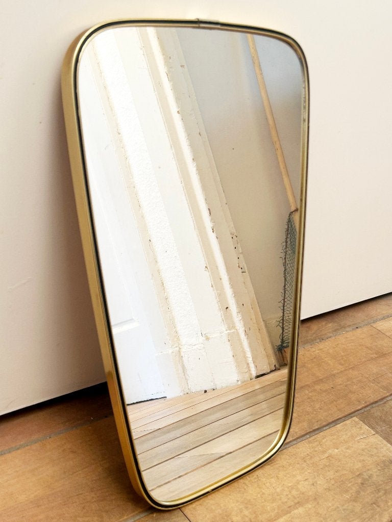 Vintage messing Mid-Century spiegel/41x 26/zwarte bies/gaaf, Huis en Inrichting, Ophalen, Minder dan 50 cm, Gebruikt, Minder dan 100 cm