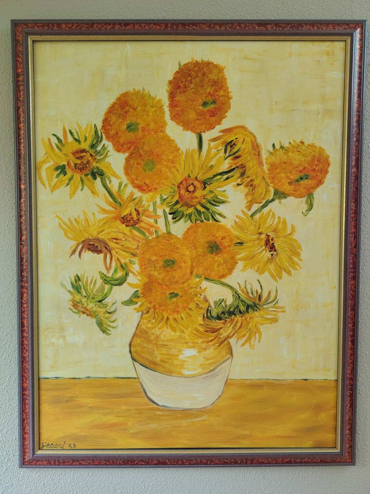 Zonnebloemen van Gogh - Olieverf op doek (60x80cm), Bloemen, Doek, Ophalen of Verzenden, Olieverf