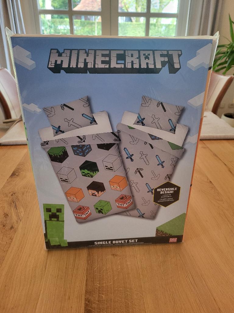 Nieuw! Minecraft dekbedovertrek, grijs, reversible, Dekbedovertrek, Nieuw, Ophalen of Verzenden, Grijs