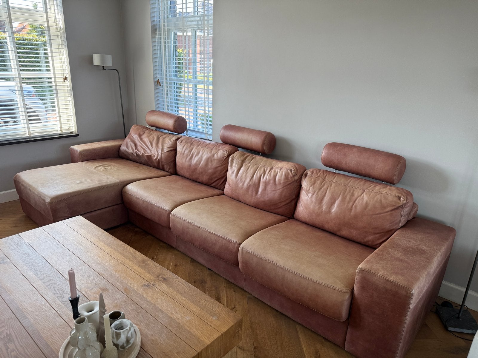 Het Anker Leren Hoekbank met Longchair - Comfortabel en Ruim, Ophalen, Gebruikt, Hoekbank, 300 cm of meer