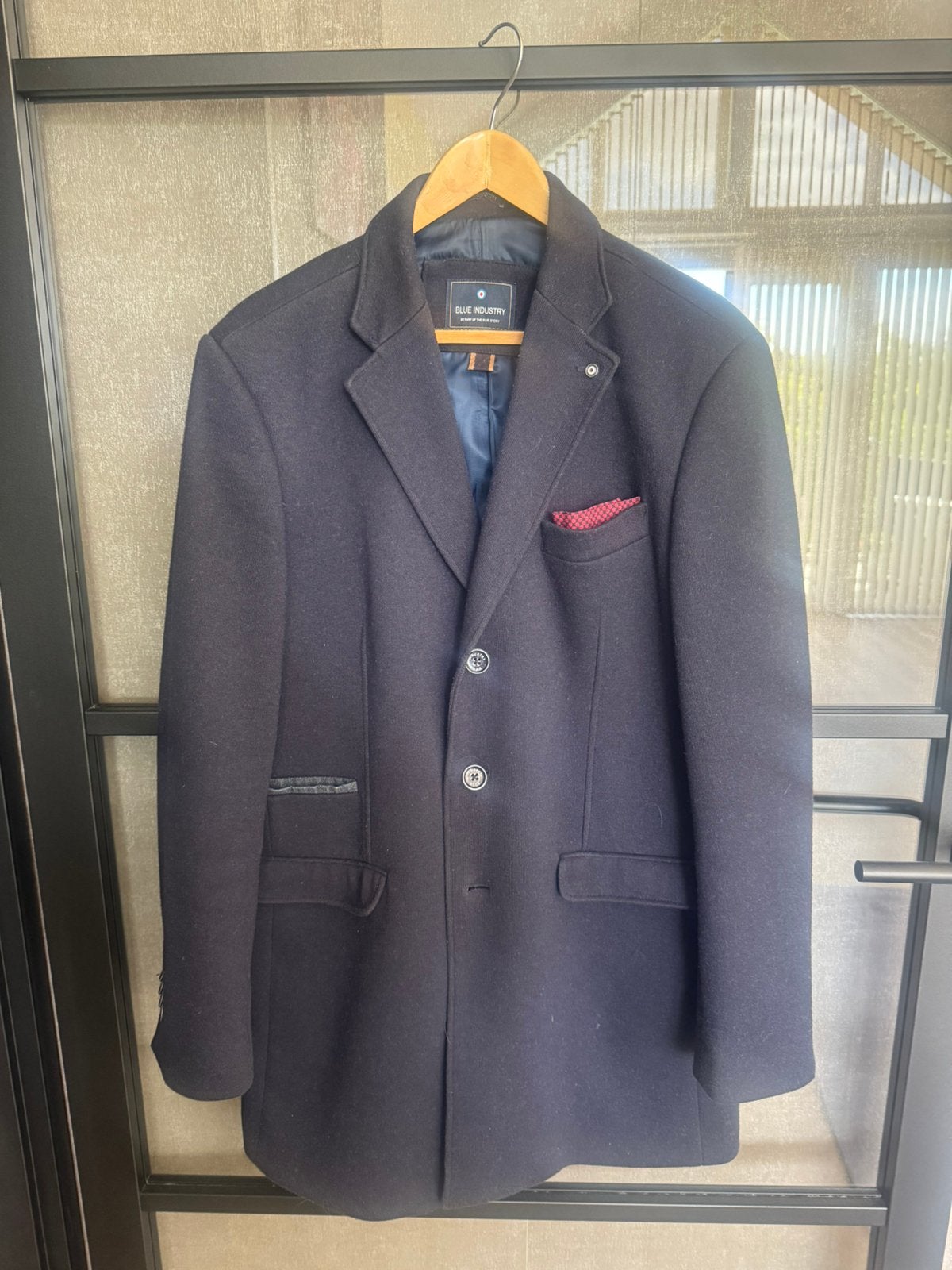 Blauwe  Over Coat jas Blue Industry, Ophalen of Verzenden, Zo goed als nieuw, Maat 52/54 (L), Blauw