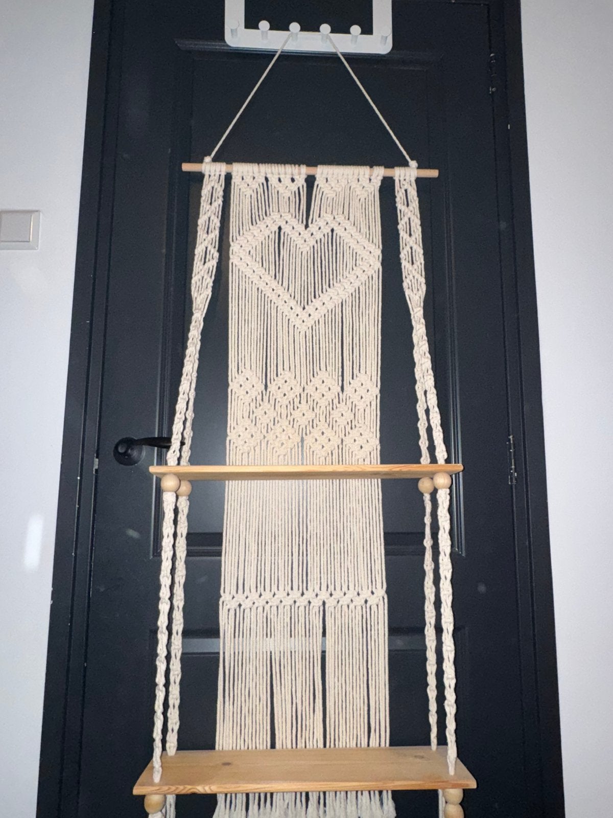 Macramé wanddecoratie - wandkleed - plantenhanger, Huis en Inrichting, Beige, Hout, Ophalen of Verzenden, Zo goed als nieuw
