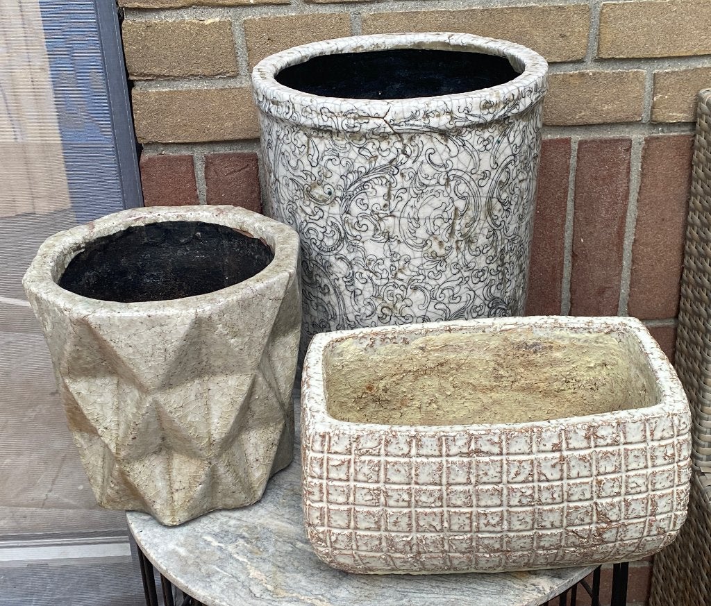 Set van 4 mooie degelijke en zware bloempotten, Tuin en Terras, Bloempotten, Ophalen, Gebruikt, Overige vormen, Aardewerk