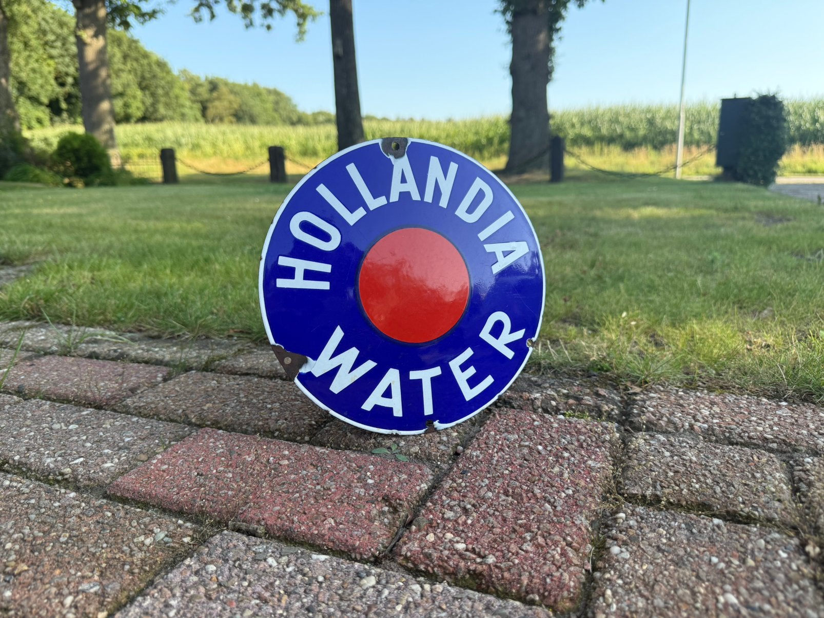 Oud emaille reclamebord reclame bord Hollandia water, Verzamelen, Ophalen of Verzenden, Gebruikt, Reclamebord