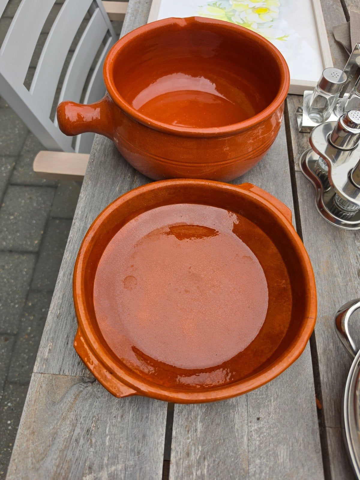 2 terracotta oven pan+schaal, Huis en Inrichting, Keuken | Potten en Pannen, Ophalen, Overige materialen, Pannenset