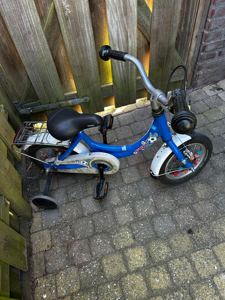 Puky blauwe 12 inch fiets met zijwielen, Ophalen, Zo goed als nieuw, Terugtraprem