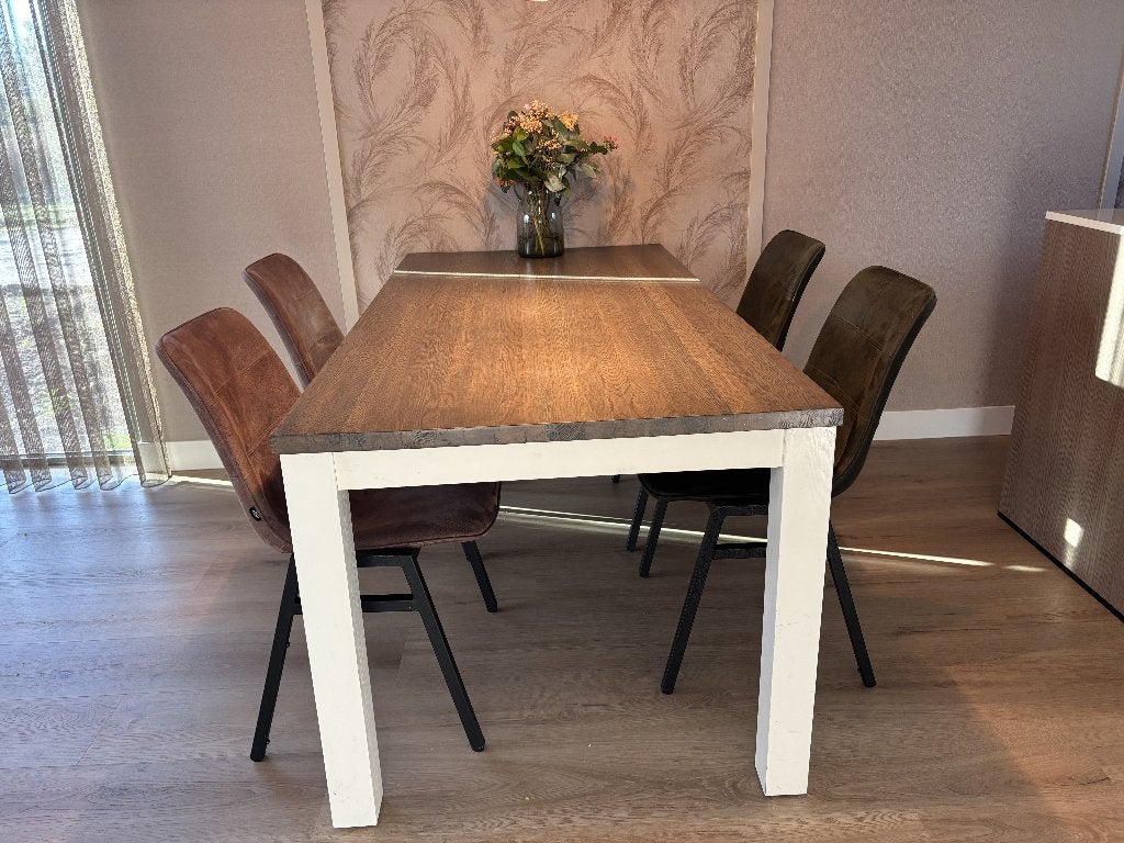 Eet tafel met 4 Stoelen, Ophalen, Gebruikt, Teakhout, 50 tot 100 cm