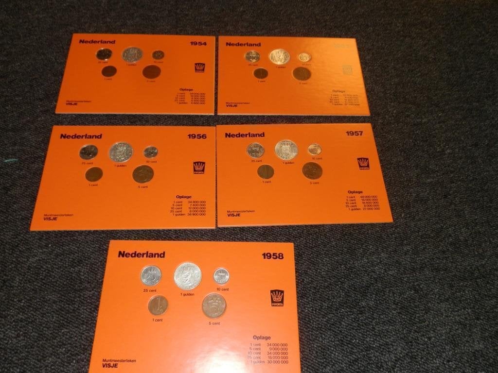 Jaarsets nederlandse munten 19,54,55,56,57,58,60,63,64, Postzegels en Munten, Setje, Koningin Beatrix, Zilver, Overige waardes