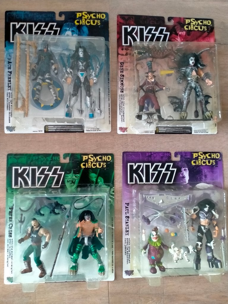 Kiss Psycho Circus Gene Ace Peter action figures figuren set, Verzenden, Zo goed als nieuw, Pop, Beeldje of Miniatuur