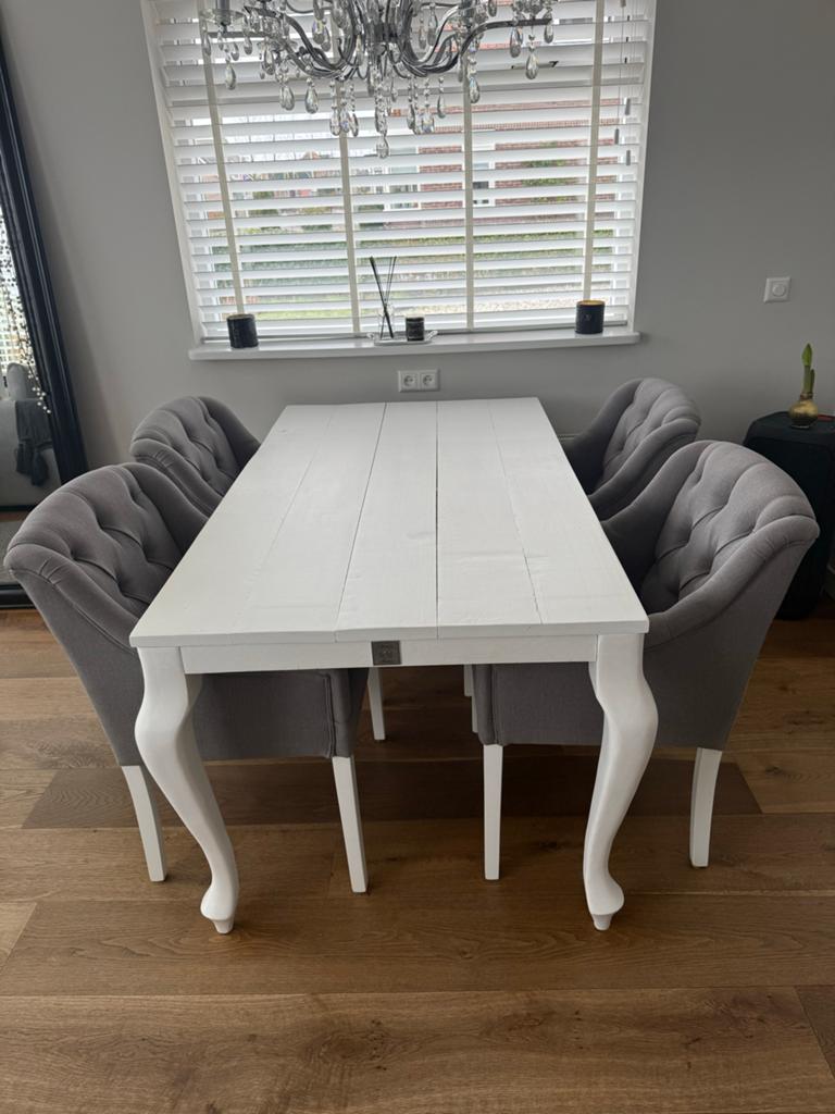 Witte eettafel met sierlijke poten, Ophalen, Gebruikt, 50 tot 100 cm, 150 tot 200 cm