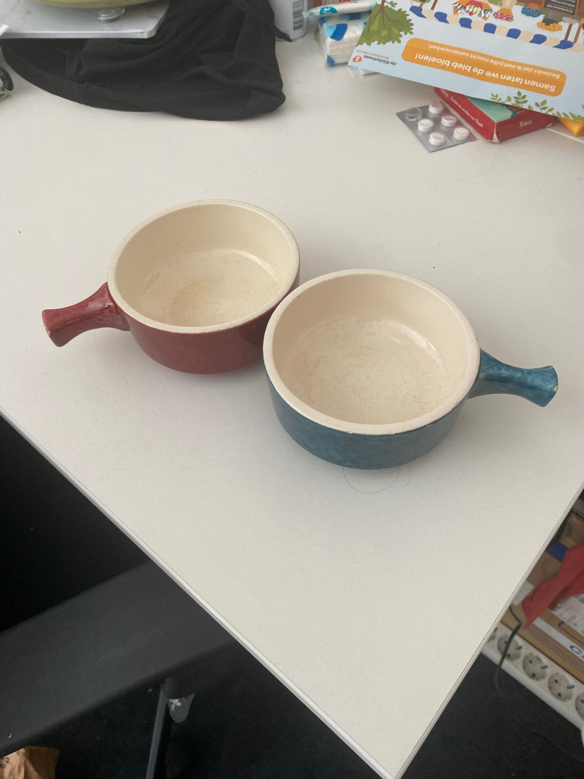 Set van 2 soepkommetjes met handvat, Ophalen, Gebruikt, Porselein of Keramiek, Schaal