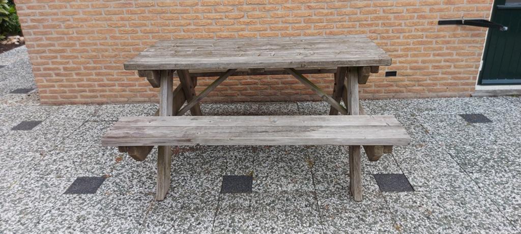 Zware houten picknicktafel, Tuin en Terras, Picknicktafels, Ophalen of Verzenden, Gebruikt, Rechthoekig, Hout
