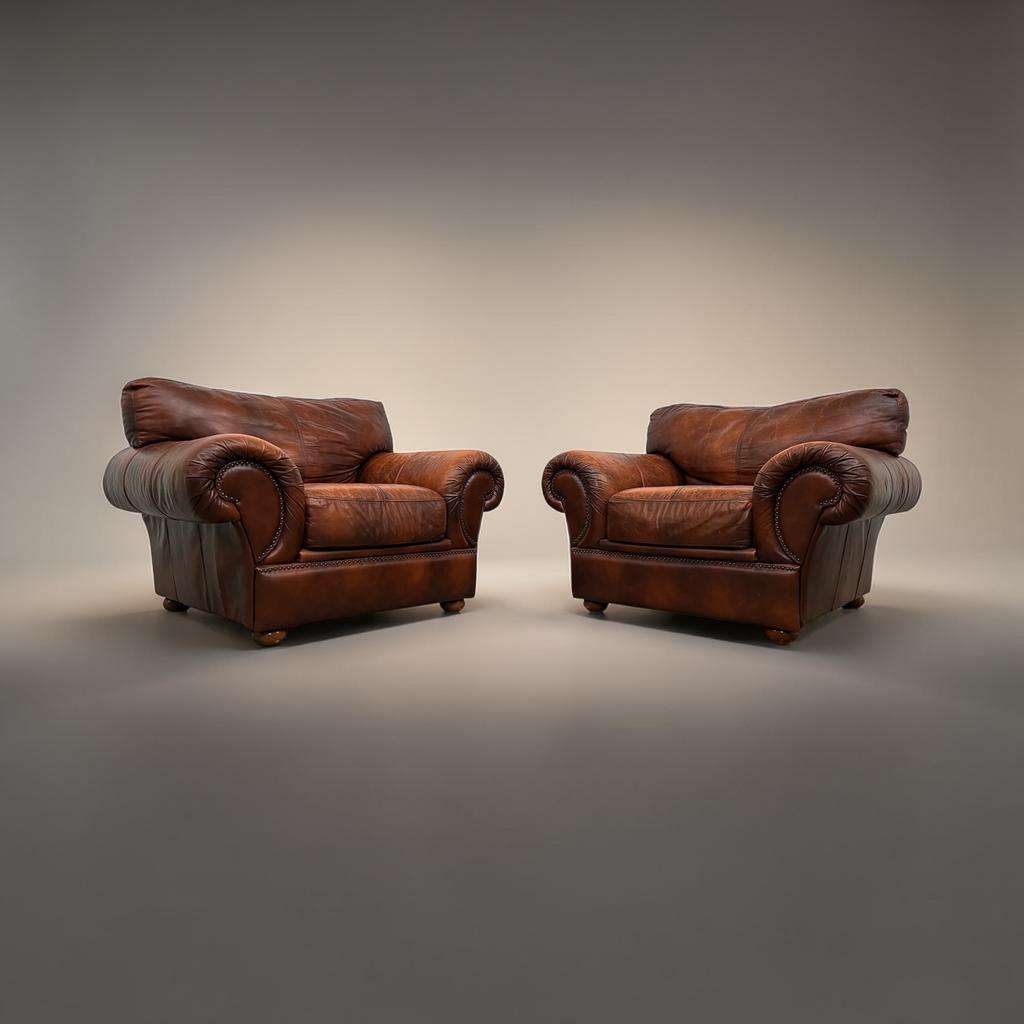 Tsjechische lederen fauteuils XL, Ophalen, Zo goed als nieuw, 75 tot 100 cm, 50 tot 75 cm