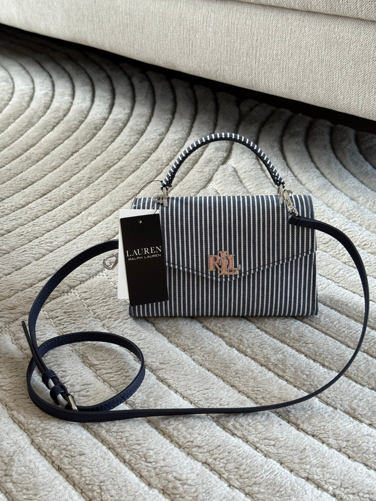 Ralph Lauren Farrah gestreepte mini handtas - nieuw, Ophalen of Verzenden, Nieuw, Blauw, Handtas