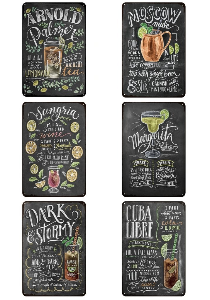 Cocktail Retro Vintage Metalen Bord / Plaat Cafe Bar Drank, Verzenden, Nieuw, Wandbord of Wandpaneel