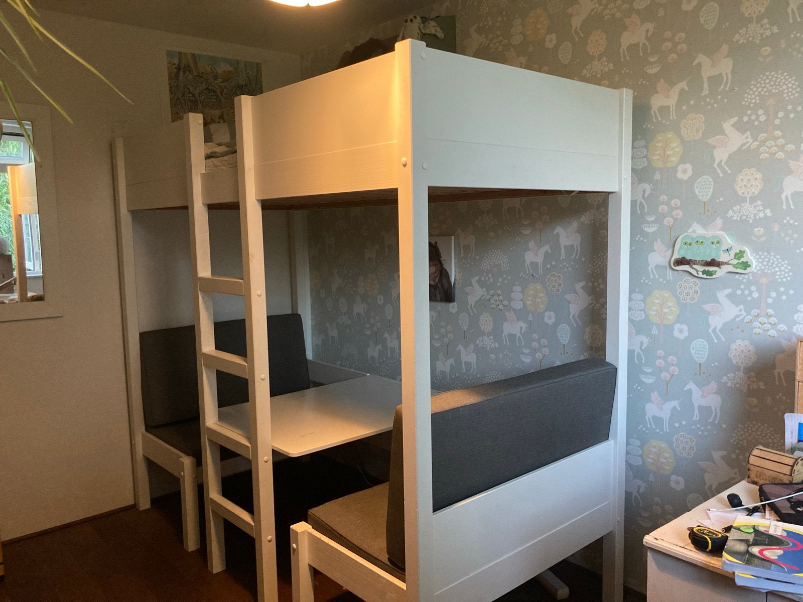 Hoogslaper met bankje, bureau en mogelijk 2e bed, Ophalen, Gebruikt, Eenpersoons, 200 cm