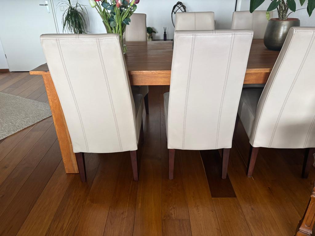 Set van 6 Crème Leren Eetkamerstoelen, Huis en Inrichting, Stoelen, Ophalen, Gebruikt, Overige kleuren, Leer