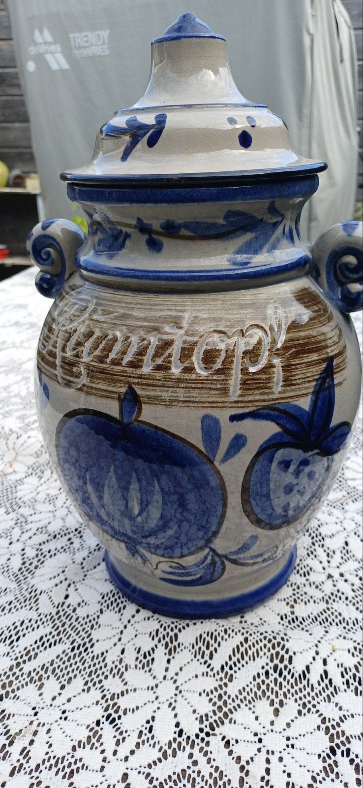Vintage Rumtopf Keulse Pot - Blauw/Wit Keramiek, Ophalen of Verzenden