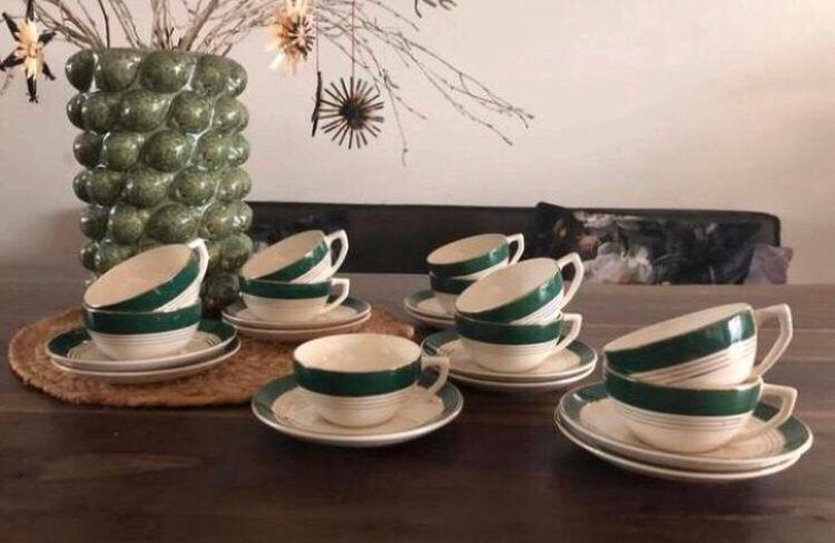 💝 DIGOIN SARREGUEMINES LUMIÈRE kop schotel groen goud, Antiek en Kunst, Ophalen of Verzenden