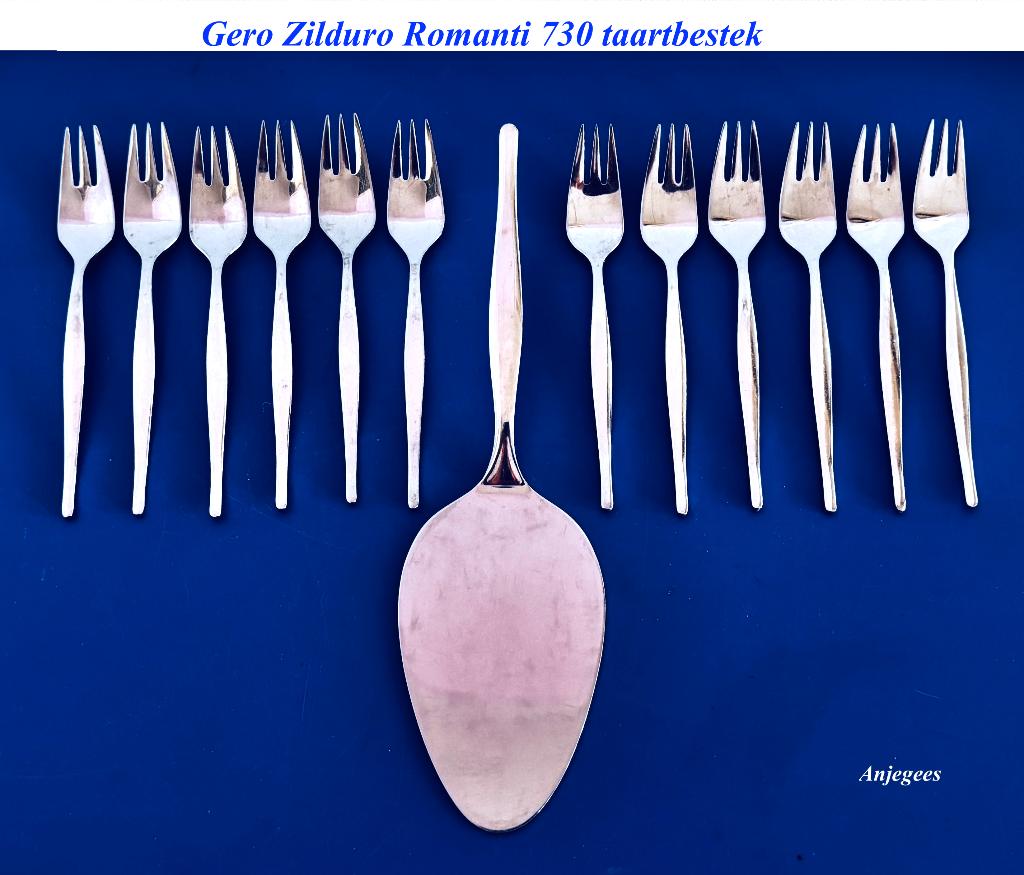 Teab Romanti 730 Gero Zilduro Taartschep + 12 Vorkjes  rvs, Ophalen