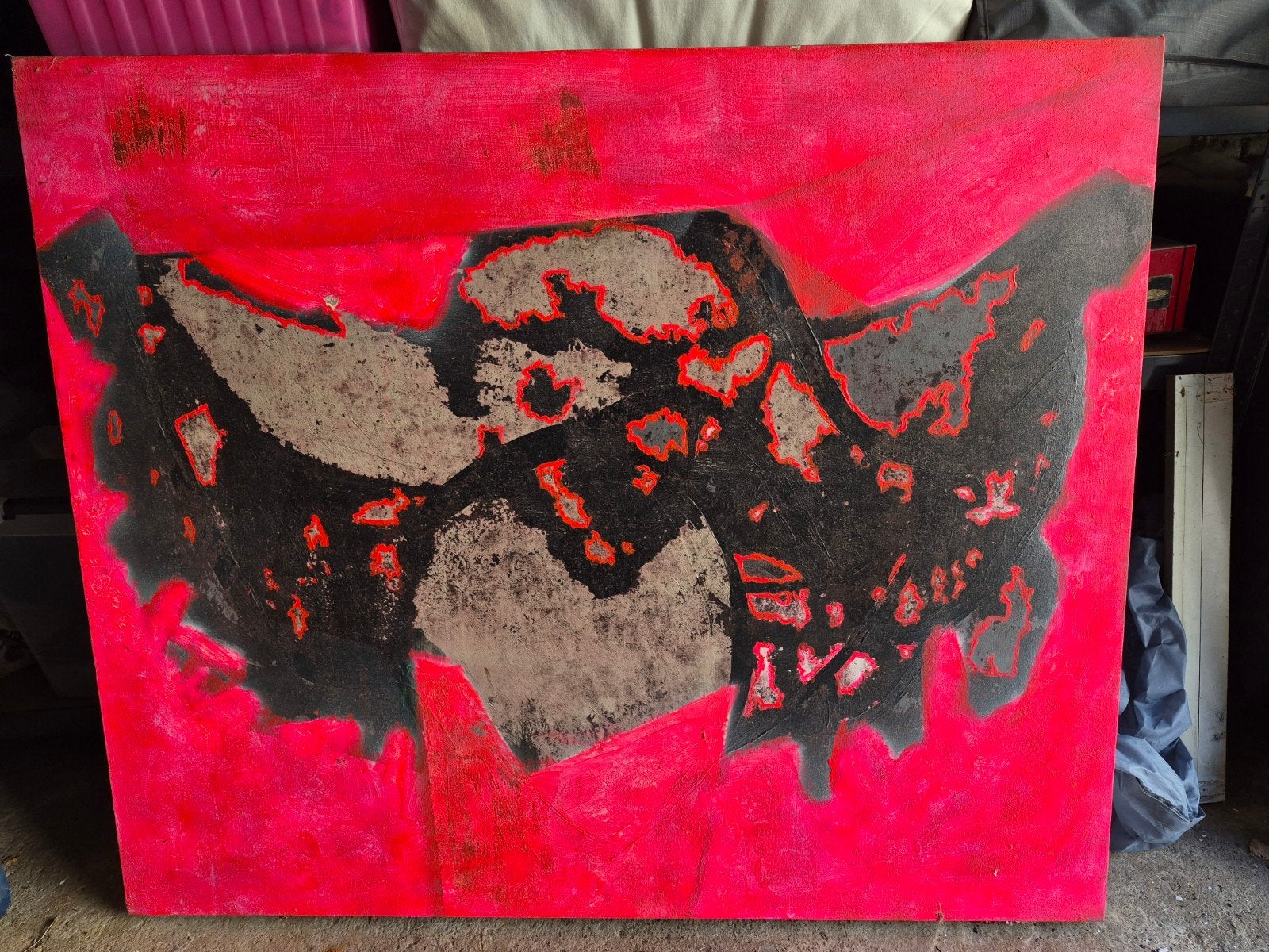 Abstract Schilderij Vleermuis Halloween Fluor roze 180x100cm, Ophalen