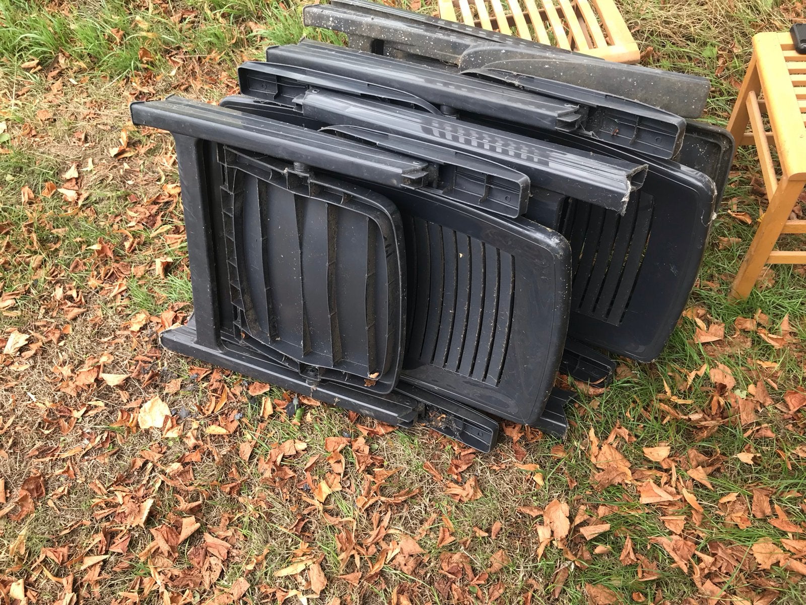 Zwarte kunststof tuinstoelen, stapelbaar, Ophalen, Gebruikt, Kunststof, Stapelbaar