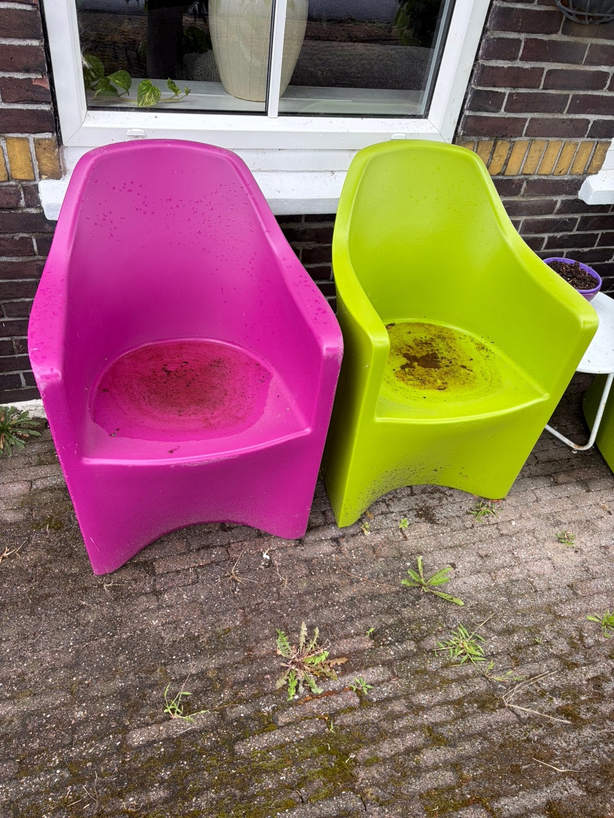 4 stuks Hartmann vrolijke mint groen,fuchsia stoelen, Ophalen, Zo goed als nieuw, Kunststof, Stapelbaar