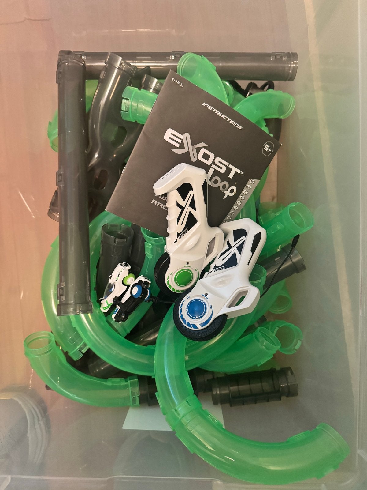 Exost Loop Racing Set met 2 Auto's en Buizen, Racebaan, Zelf te bouwen, Zo goed als nieuw, Elektrisch