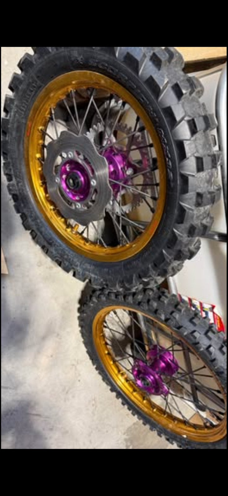 Exel gouden velgen met paarse naven voor Yamaha 85cc, Ophalen of Verzenden, Gebruikt