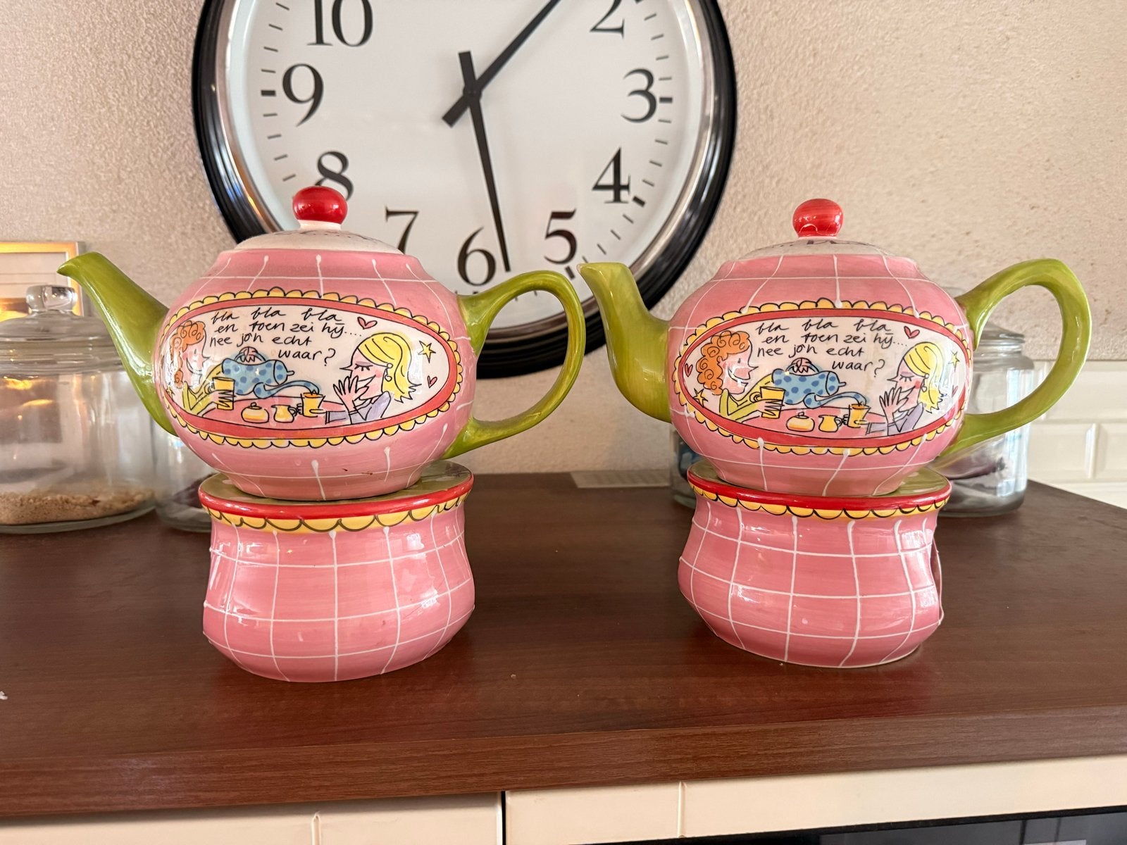 Blond Amsterdam theepotten met theelichtje (set van 2), Zo goed als nieuw, Roze, Steen/keramiek, Ophalen