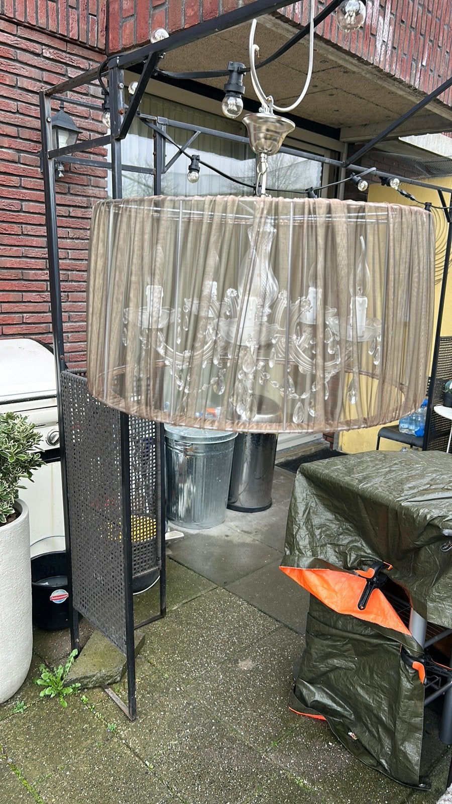 Kroonluchter stoffe kap 5 arms, Ophalen, Zo goed als nieuw