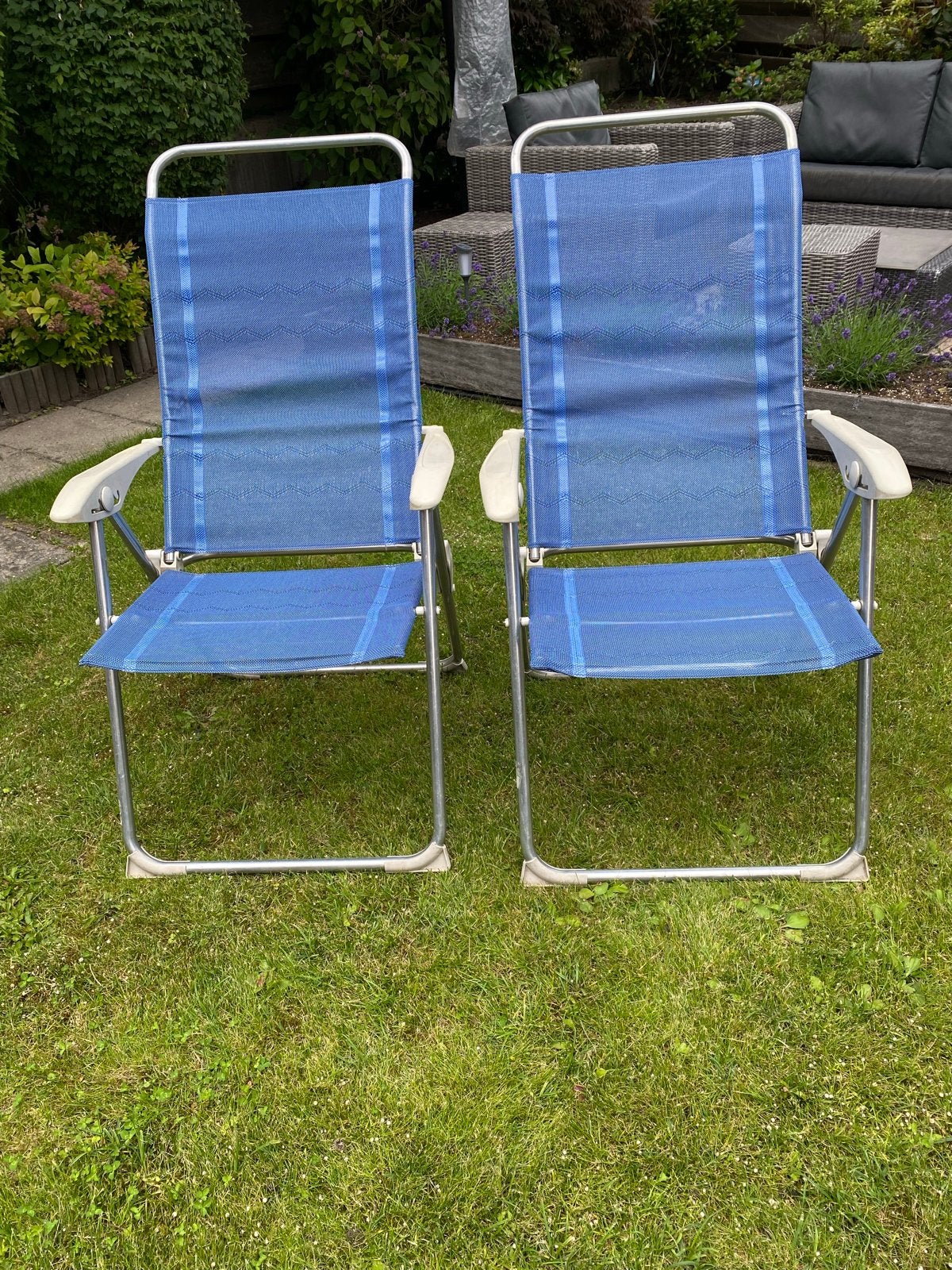 2x Verstelbare Campingstoelen, Ophalen, Gebruikt, Metaal, Inklapbaar